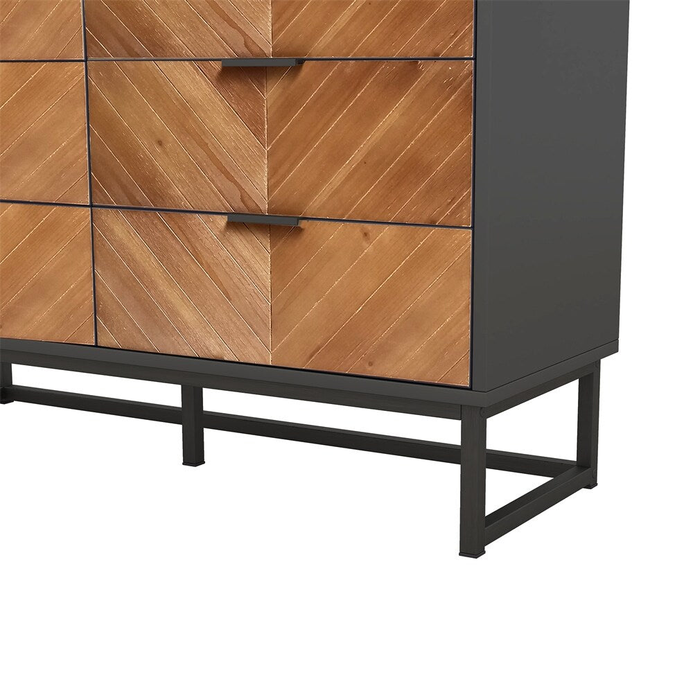 6-Drawer Wood Finish Dresser with Metal Leg and Handle