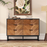 6-Drawer Wood Finish Dresser with Metal Leg and Handle