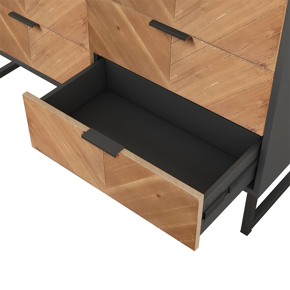 6-Drawer Wood Finish Dresser with Metal Leg and Handle