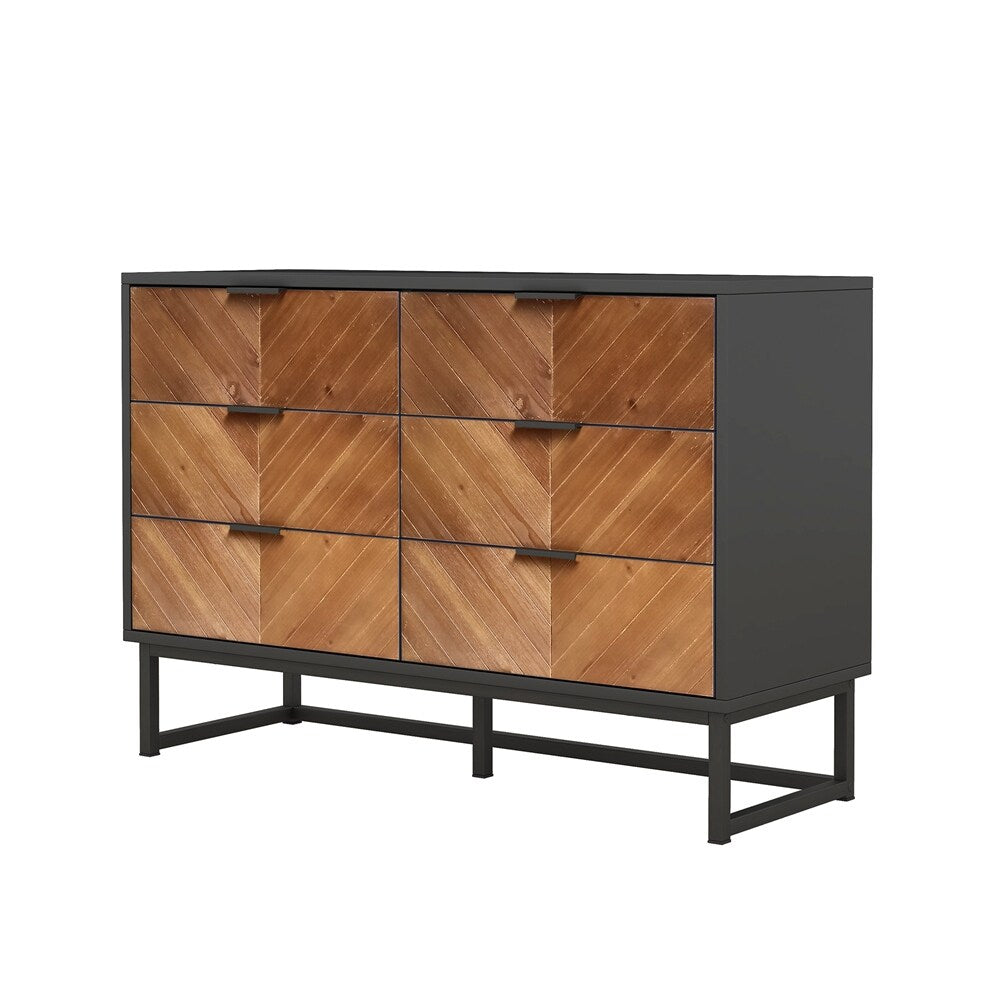 6-Drawer Wood Finish Dresser with Metal Leg and Handle