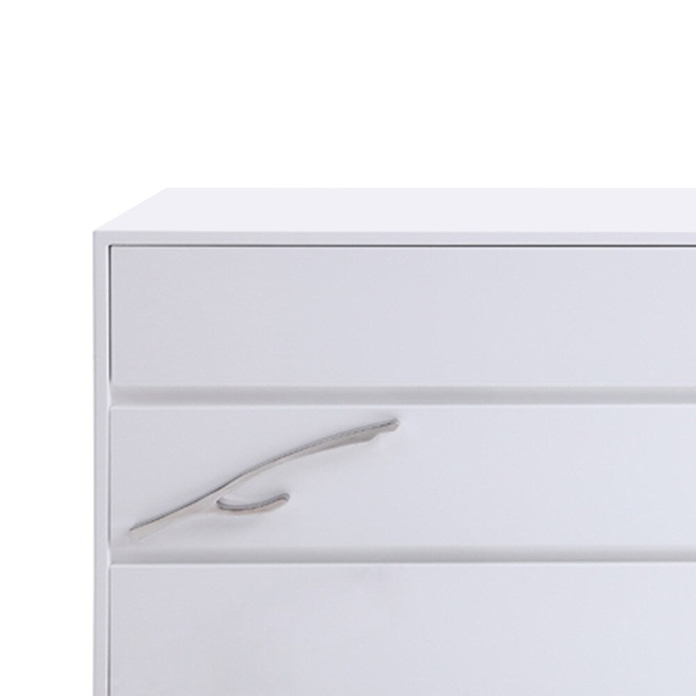 6 Drawer Wooden Dresser with Metal Legs and Accents, White and Silver