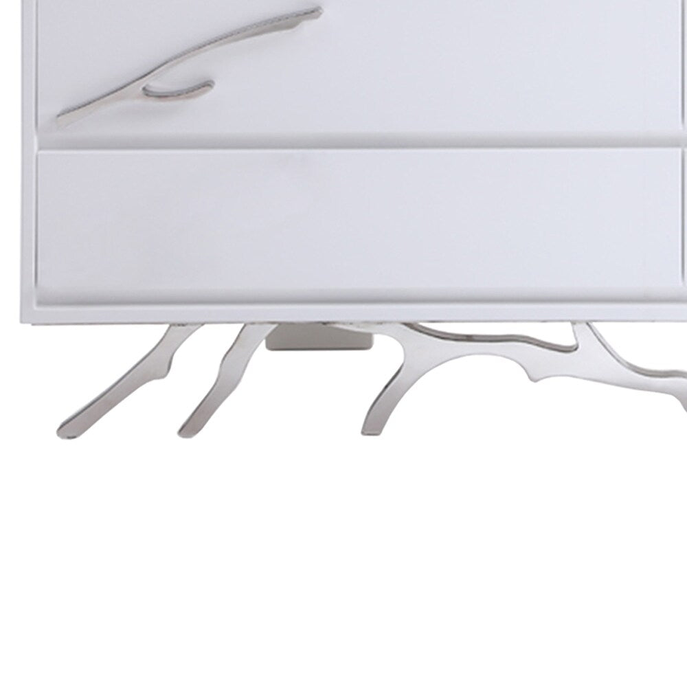 6 Drawer Wooden Dresser with Metal Legs and Accents, White and Silver