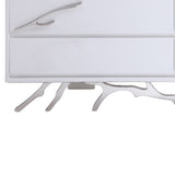 6 Drawer Wooden Dresser with Metal Legs and Accents, White and Silver