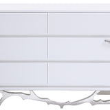 6 Drawer Wooden Dresser with Metal Legs and Accents, White and Silver