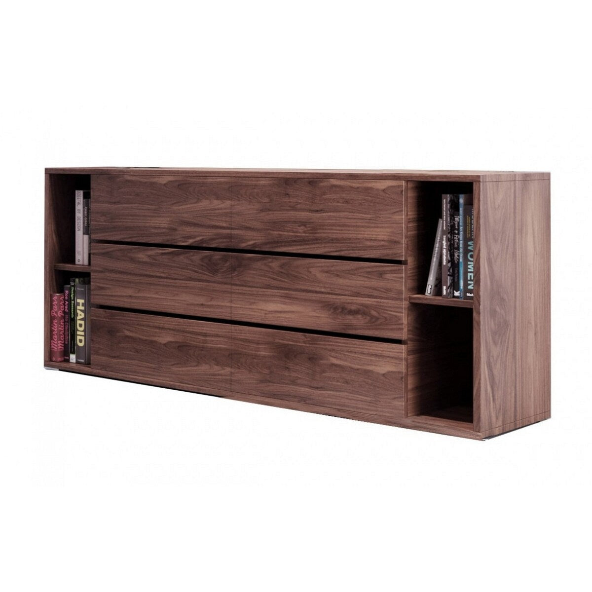 6 Drawer Wooden Dresser with Wood Grain Details, Walnut Brown