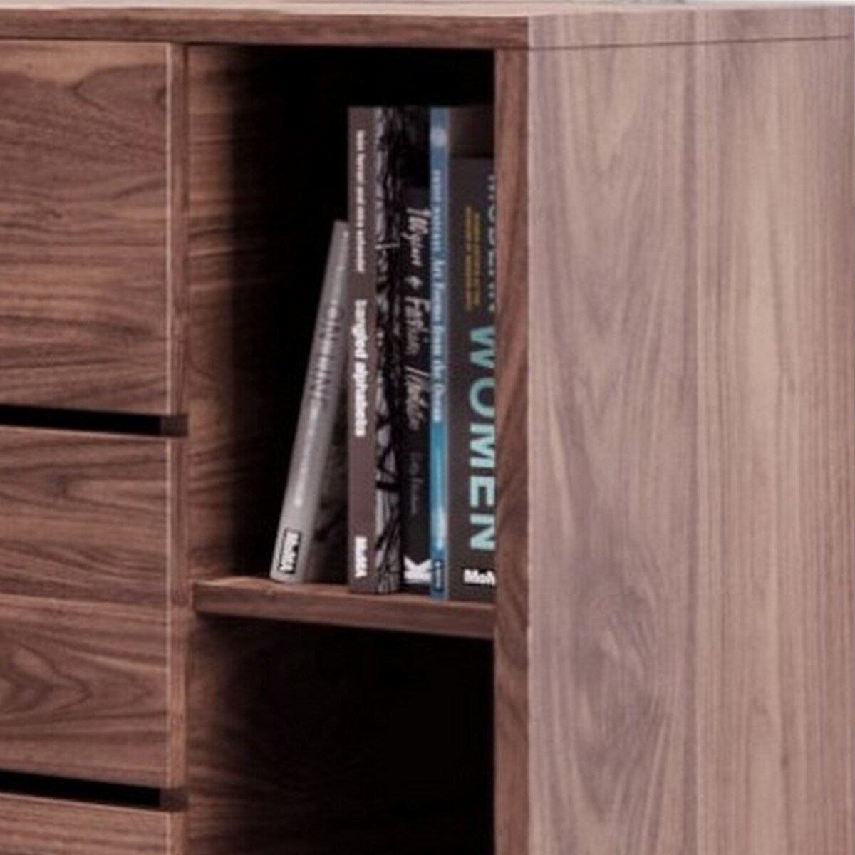 6 Drawer Wooden Dresser with Wood Grain Details, Walnut Brown