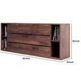 6 Drawer Wooden Dresser with Wood Grain Details, Walnut Brown