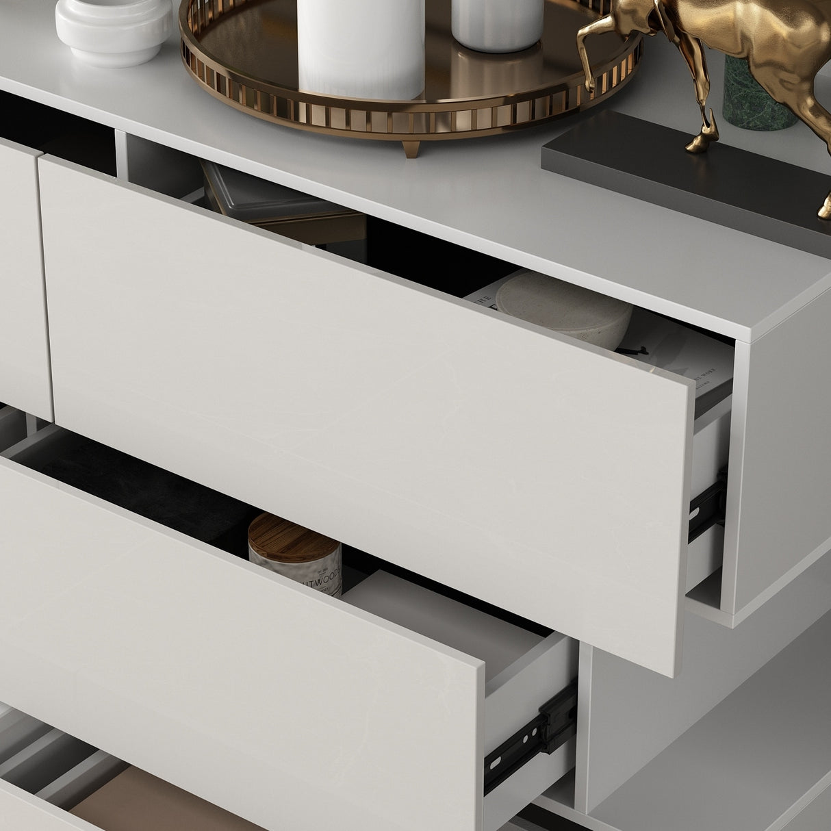 6 Drawers Dresser High Gloss Dresser Chest Off-Set Design Buffet