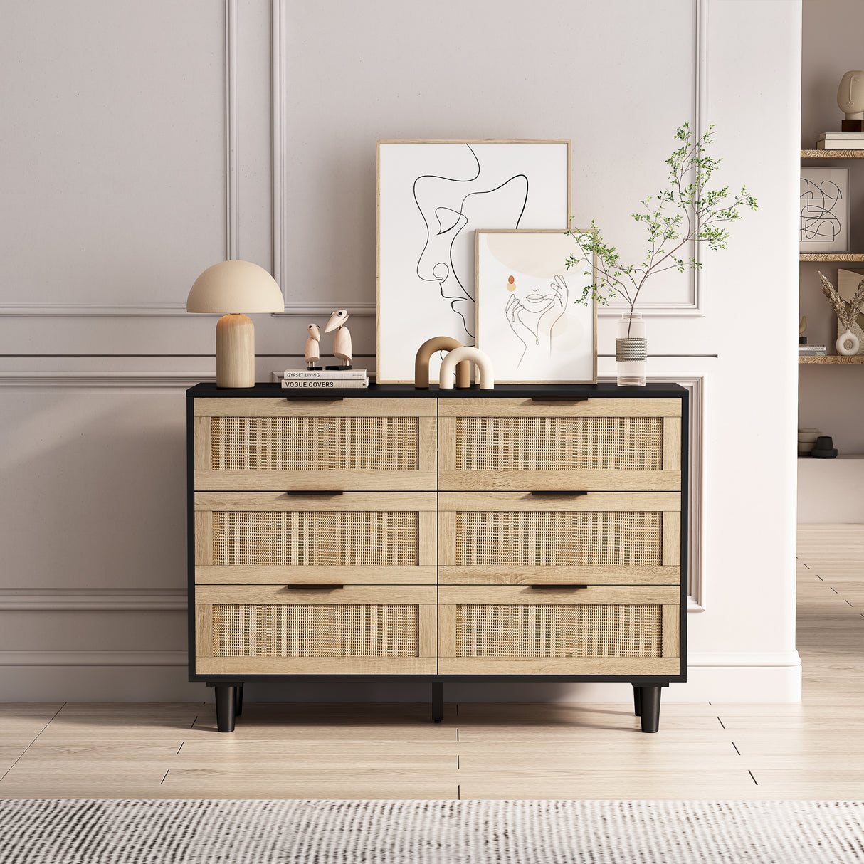 6-Drawers Rattan Storage Cabinet Rattan Drawer