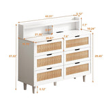 6-Drawers Rattan Storage Cabinet with LED Lights and Power Outlet