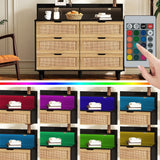 6-Drawers Rattan Storage Cabinet with LED Lights and Power Outlet