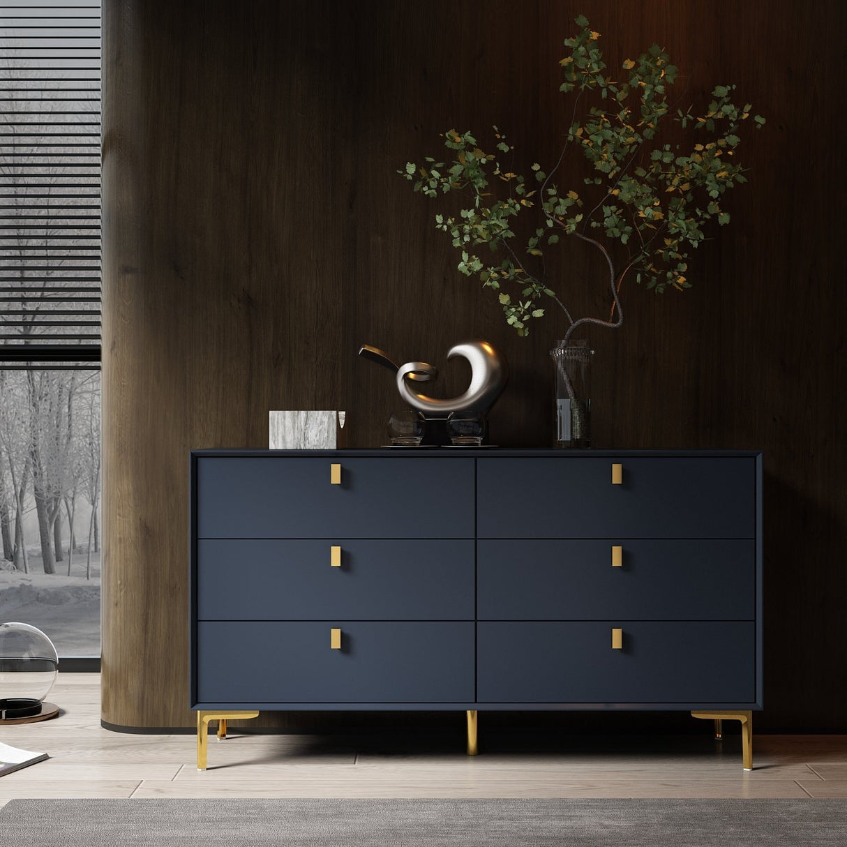 6 Drawers Storage Dresser Mid Century Chest of Drawer Sideboard