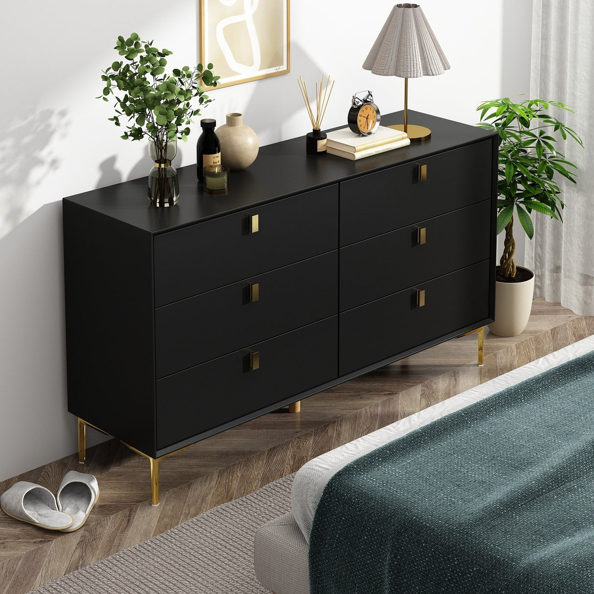 6 Drawers Storage Dresser Mid Century Chest of Drawer Sideboard