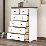 6 Drawers Wooden Chest with Wood Top Storage Cabinet Bedside White