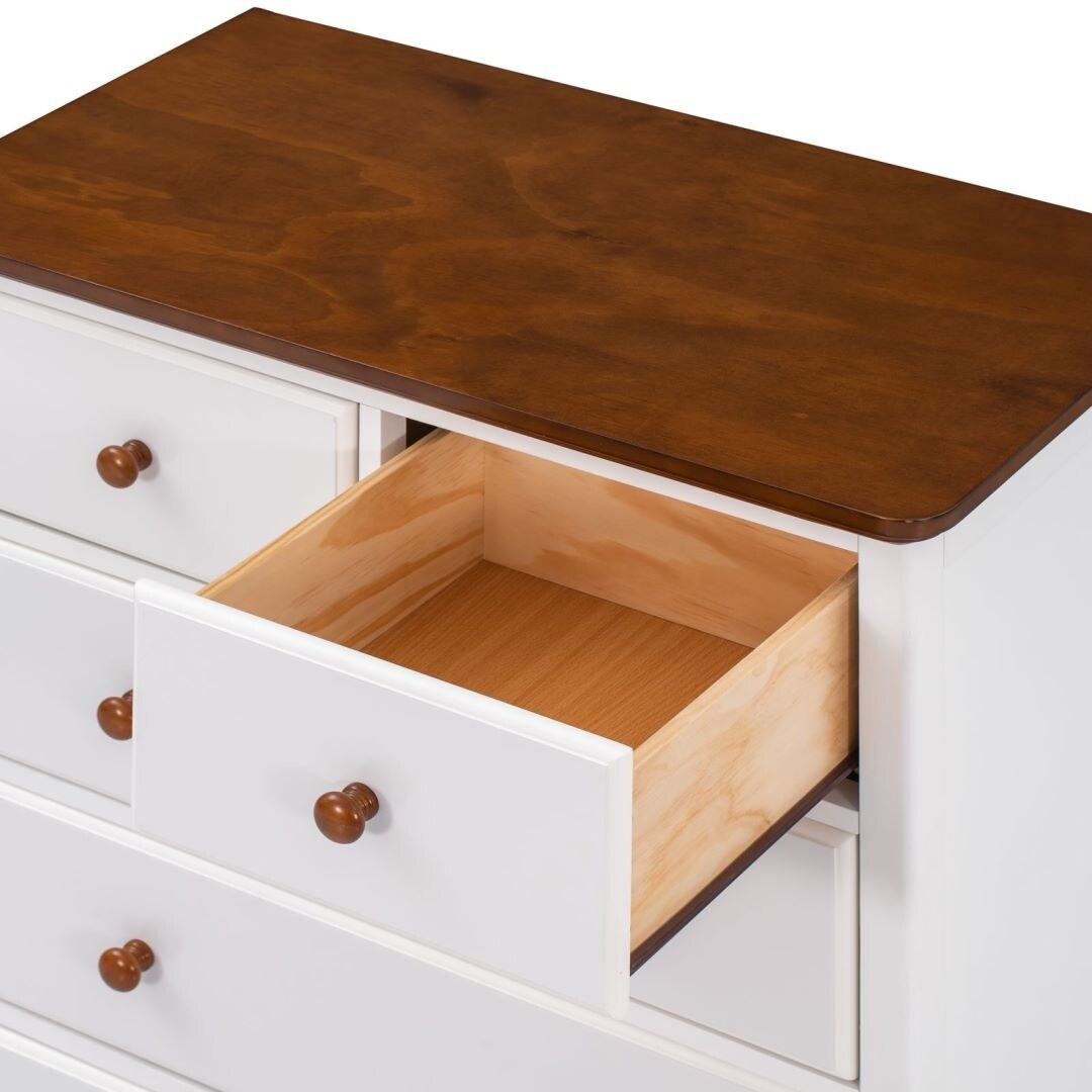 6 Drawers Wooden Chest with Wood Top Storage Cabinet Bedside White