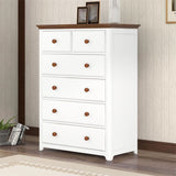 6 Drawers Wooden Chest with Wood Top Storage Cabinet Bedside White