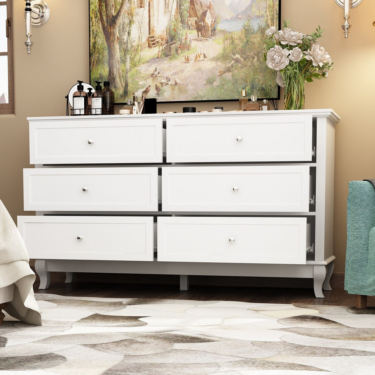 6 Drawes Dresser Organizer Chest Bedroom Livingroom(White/Black)