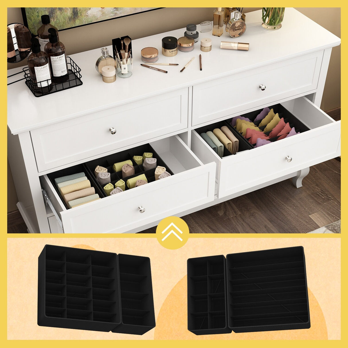 6 Drawes Dresser Organizer Chest Bedroom Livingroom(White/Black)