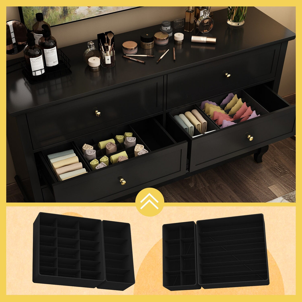 6 Drawes Dresser Organizer Chest Bedroom Livingroom(White/Black)
