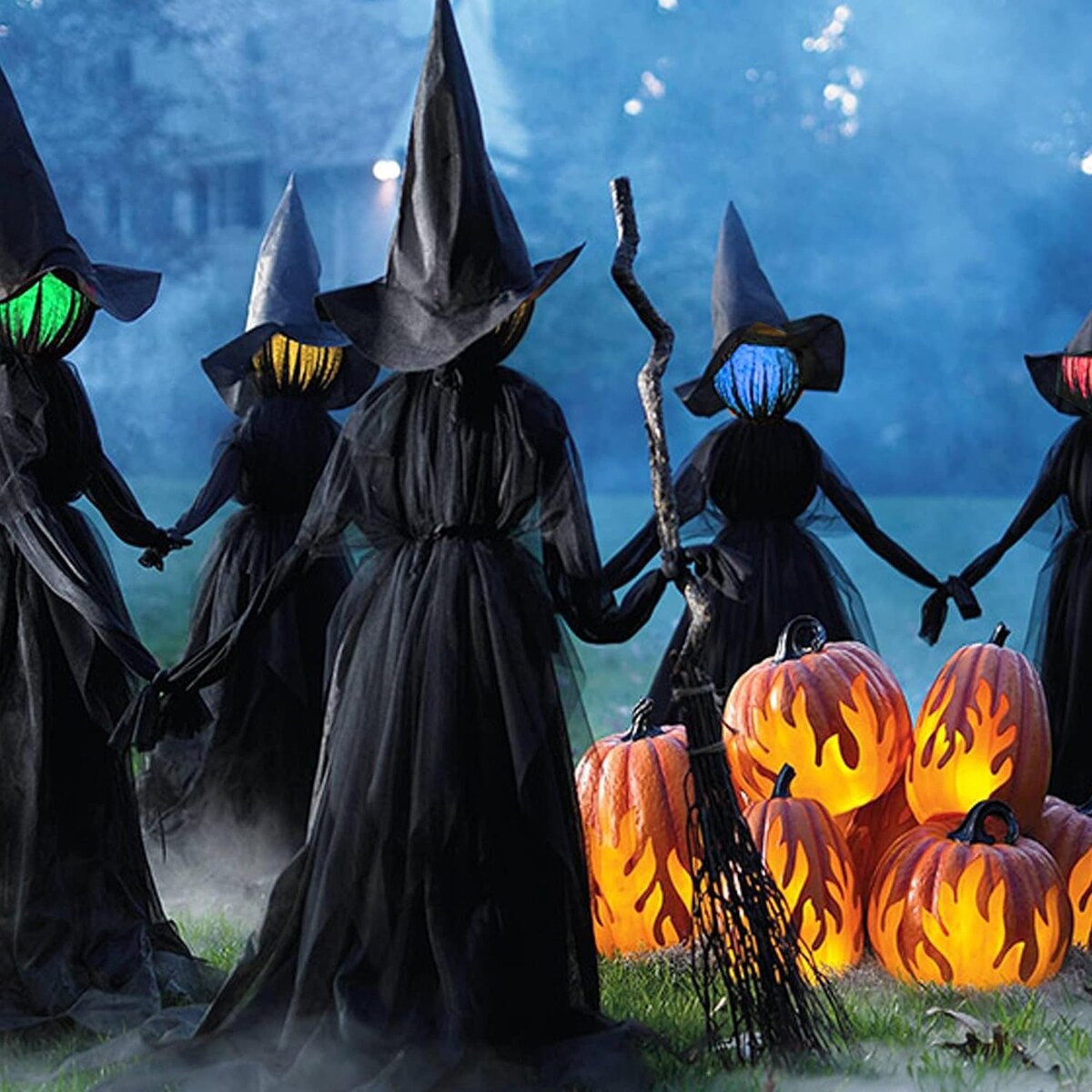 6 FT Set of 3 Light Up Halloween Witch Decorations for Outdoor Yard House Decor