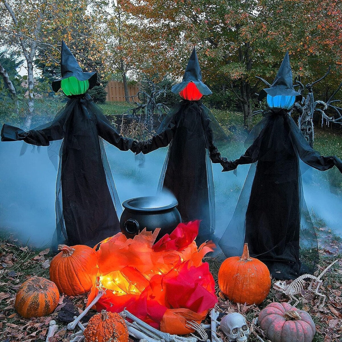 6 FT Set of 3 Light Up Halloween Witch Decorations for Outdoor Yard House Decor
