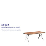 6-Foot Rectangular Wood Folding Banquet Table with Clear Coated Finished Top