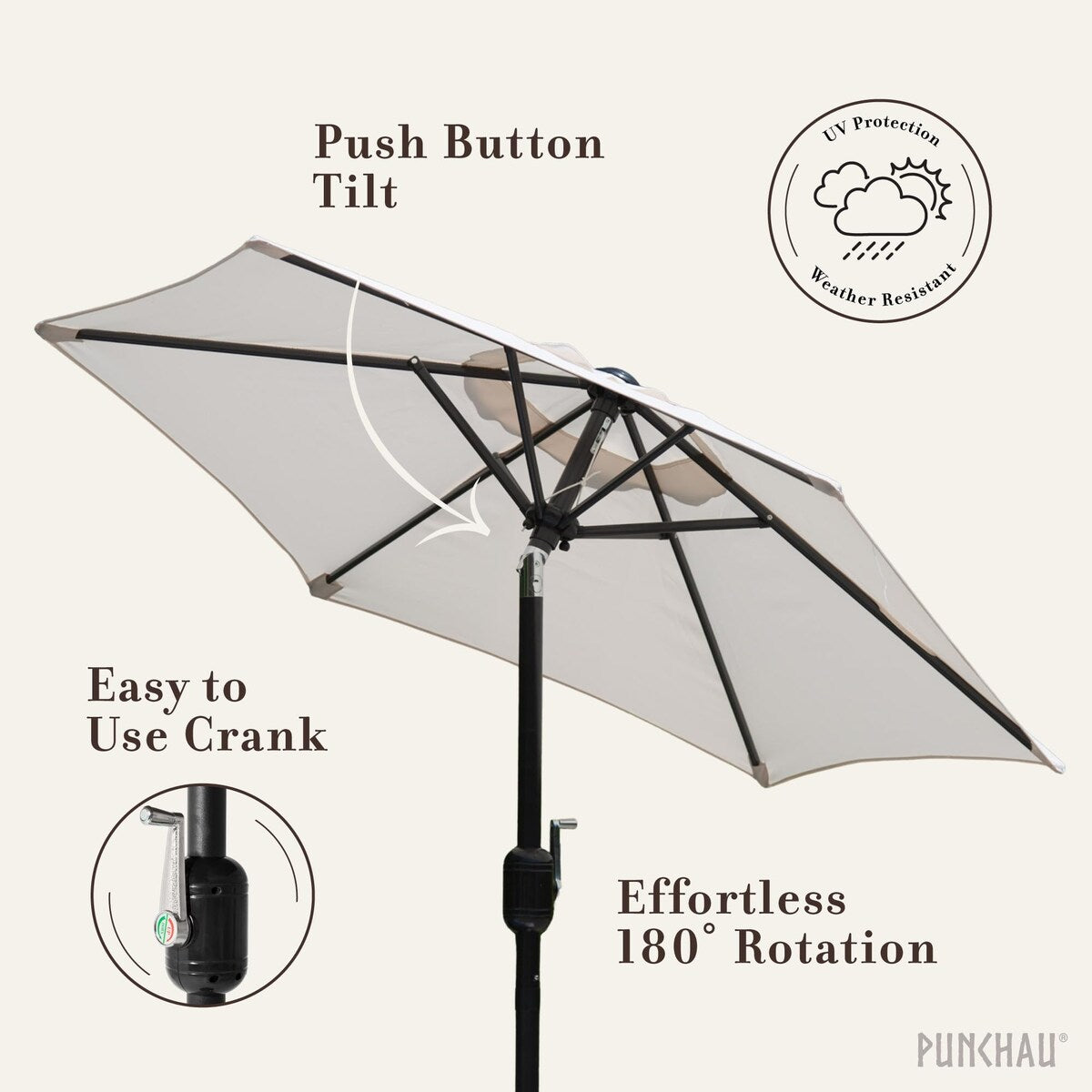 6 Ft Outdoor Patio Umbrella, Easy Open/Close Crank and Push Button Tilt Adjustment, Market Umbrellas