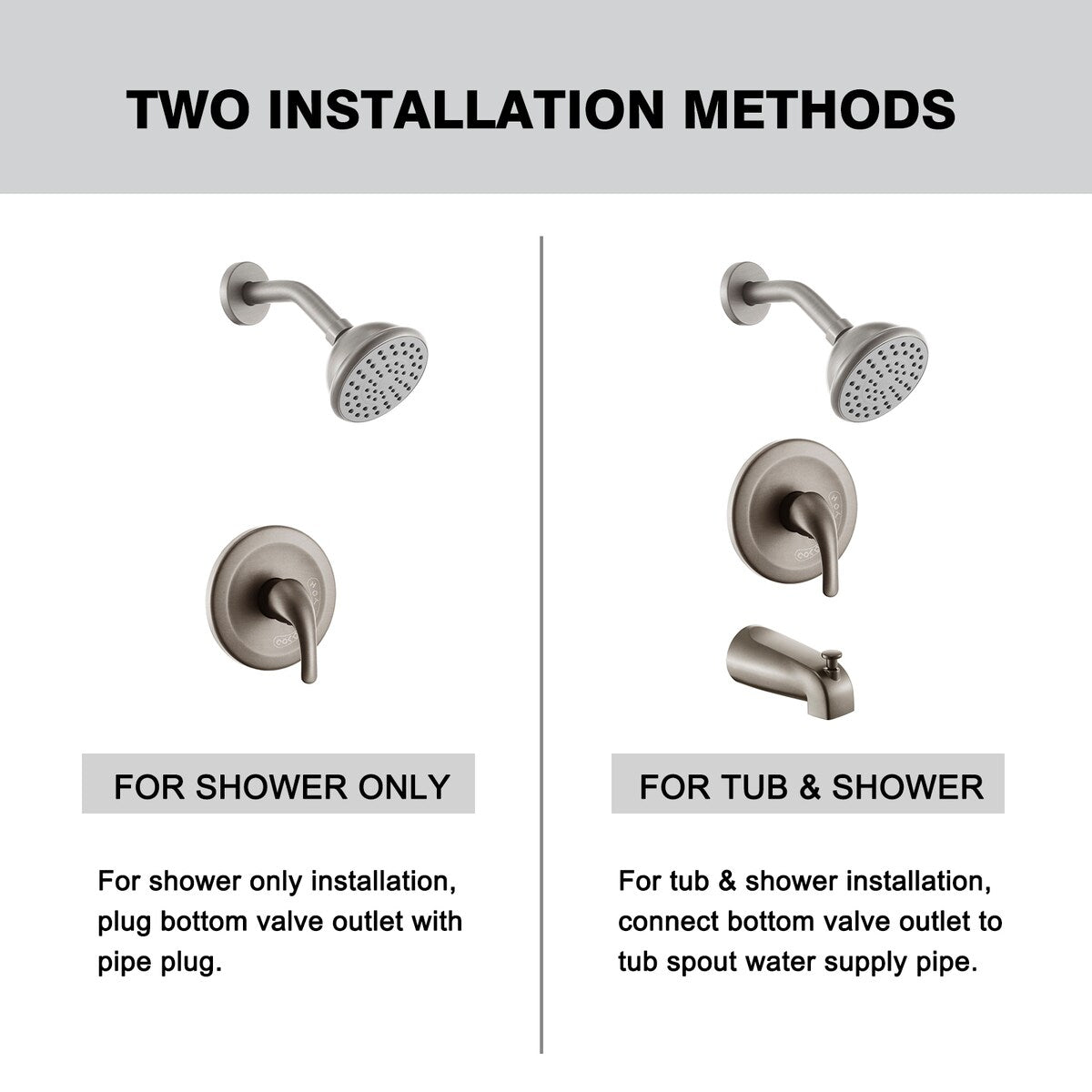 6 Inch Shower Faucet wih Tub Spout Combo in Kitchen
