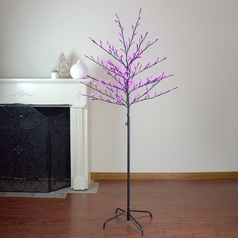 6' LED Lighted Sakura Cherry Blossom Flower Artificial Tree - Pink Lights