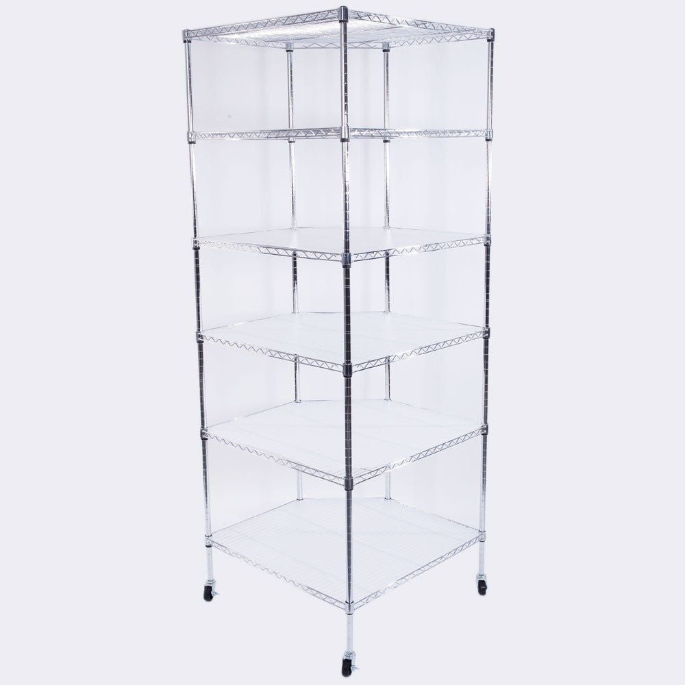 6-Layer Chrome Plated Polygonal Corner Shelf with Wheels Silver