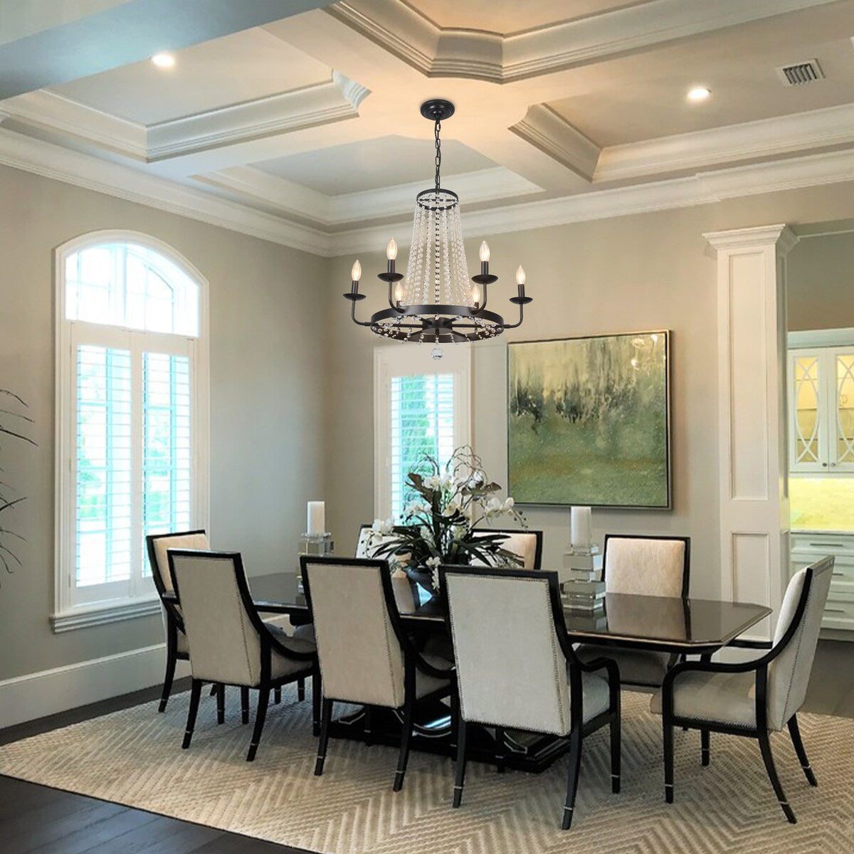 6-Light 25.59 in. Crystal Round Wagon Wheel Chandelier for Dining Room Kitchen Bedroom