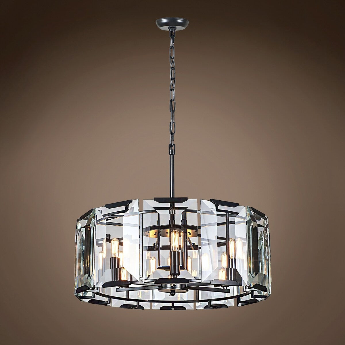 6 Light 26" Grey Iron Glass Chandelier & Led Bulbs - 12.00