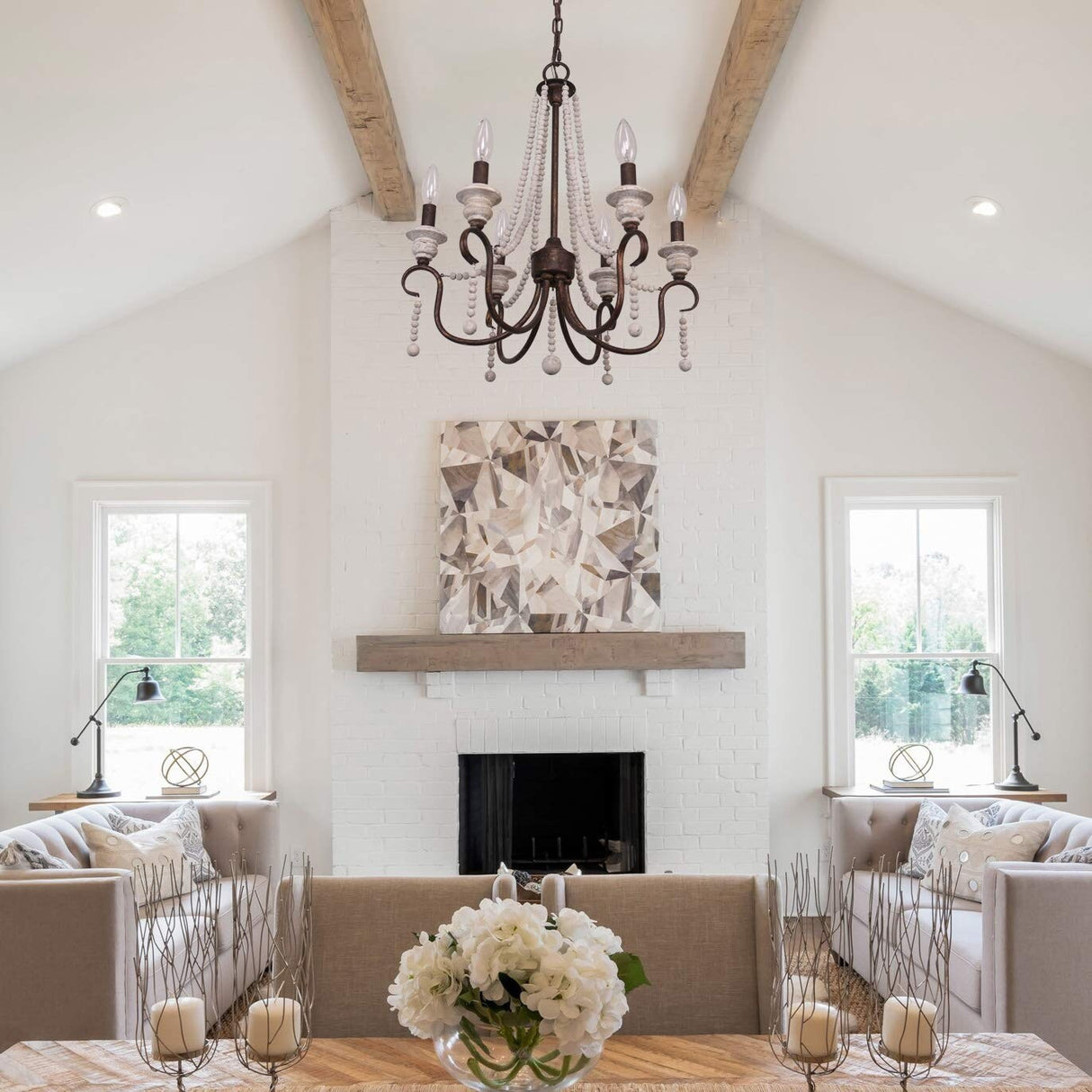 6-Light Vintage French Country Chandelier Dimmable Pendant Light - 20"X22"