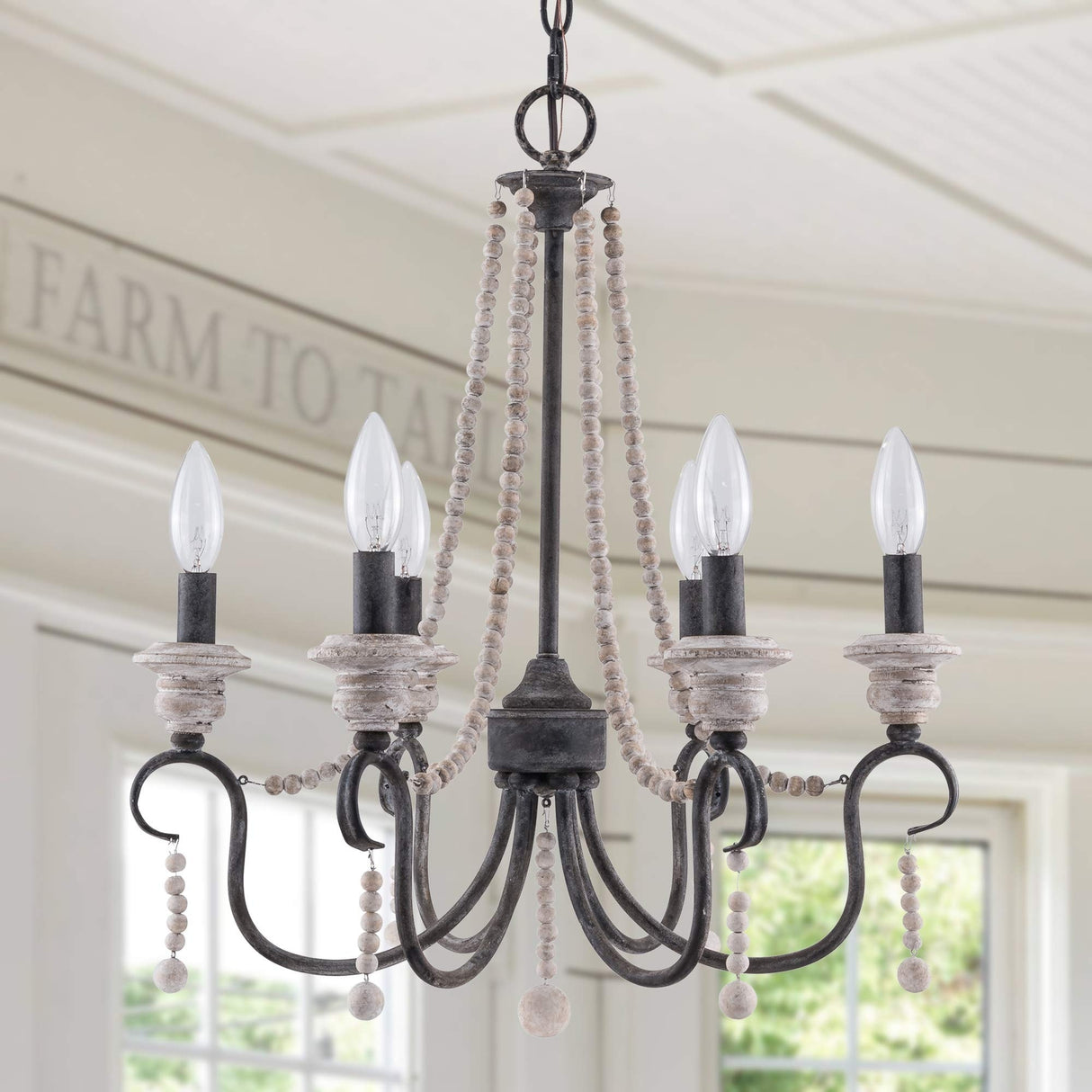 6-Light Vintage French Country Chandelier Dimmable Pendant Light - 20"X22"