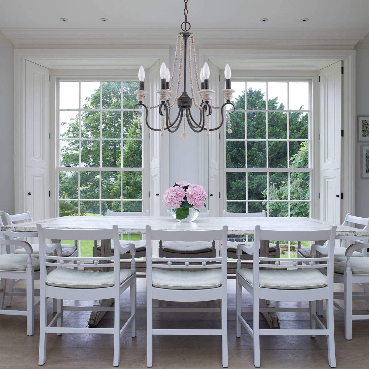 6-Light Vintage French Country Chandelier Dimmable Pendant Light - 20"X22"