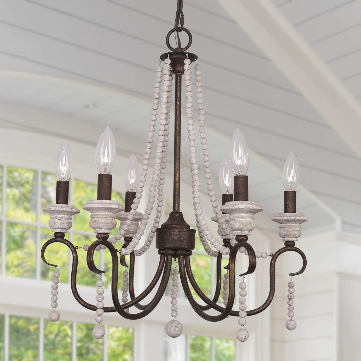 6-Light Vintage French Country Chandelier Dimmable Pendant Light - 20"X22"