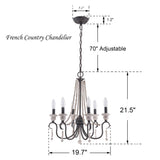 6-Light Vintage French Country Chandelier Dimmable Pendant Light - 20"X22"