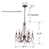 6-Light Vintage French Country Chandelier Dimmable Pendant Light - 20"X22"