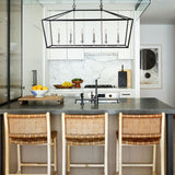 6 Light Caged Chandelier Black finish - 24.8"H x 49"W x 15"D