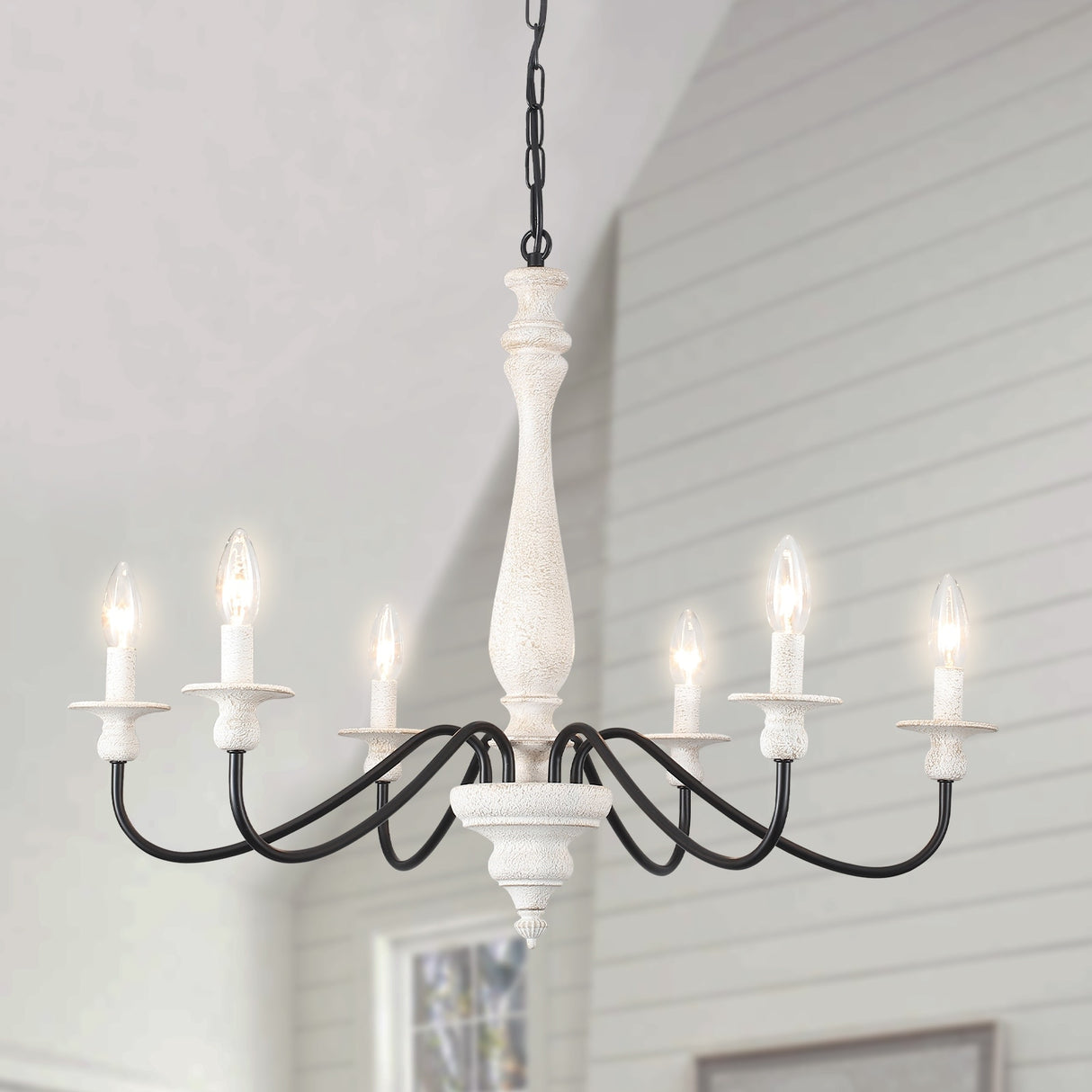 6-Light Dimmable Classic Chandelier, Candle Style Chandelier for Living Room Kitchen Island Dining Foyer