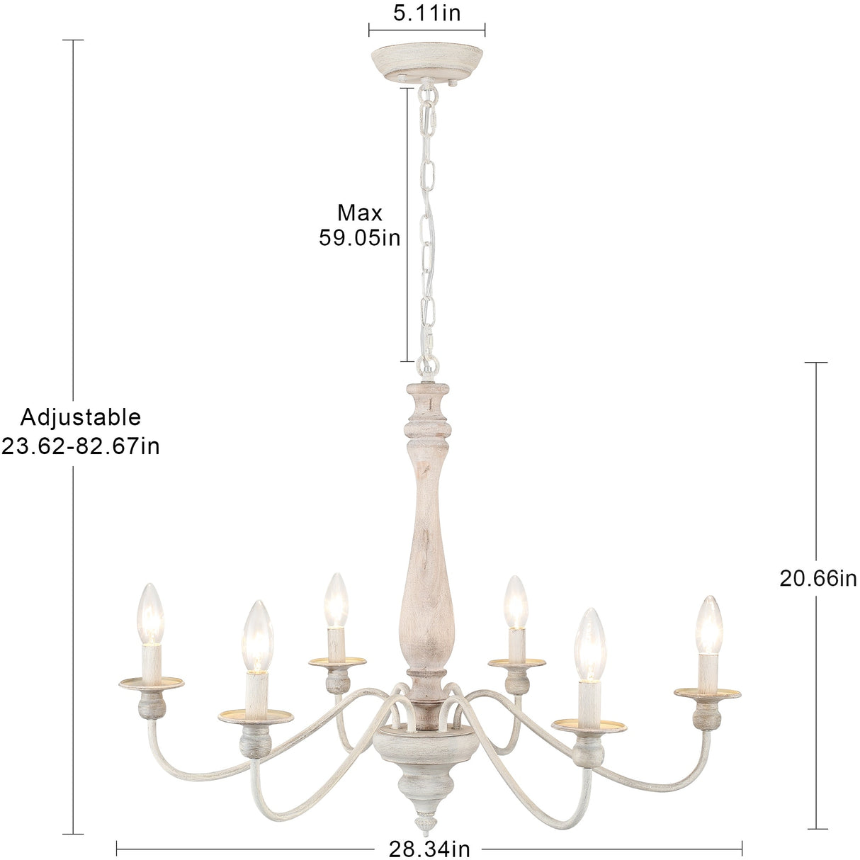 6-Light Dimmable Classic Chandelier, Candle Style Chandelier for Living Room Kitchen Island Dining Foyer