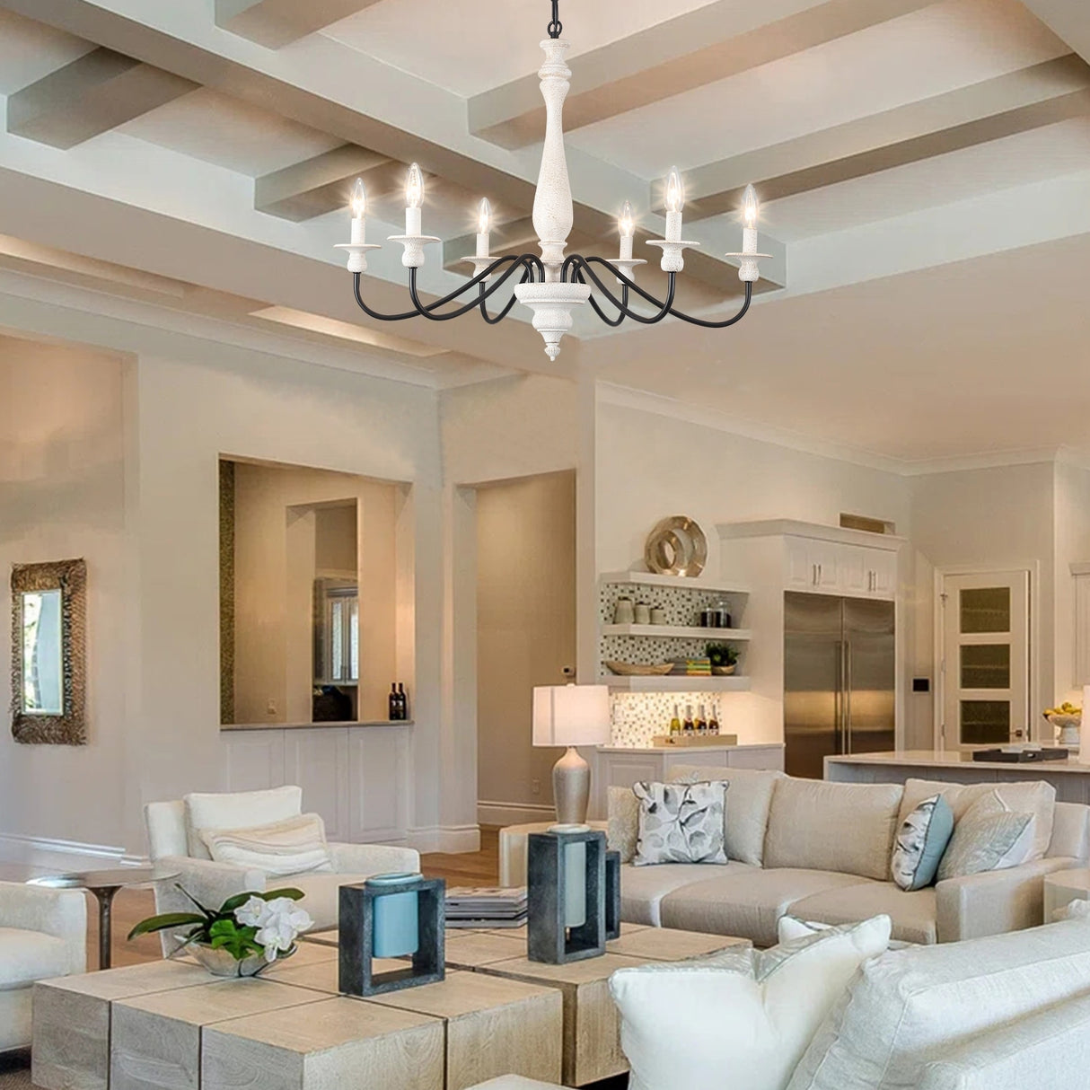 6-Light Dimmable Classic Chandelier, Candle Style Chandelier for Living Room Kitchen Island Dining Foyer