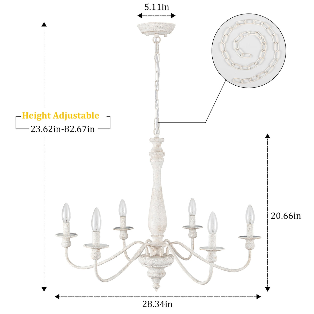 6-Light Dimmable Classic Chandelier, Candle Style Chandelier for Living Room Kitchen Island Dining Foyer