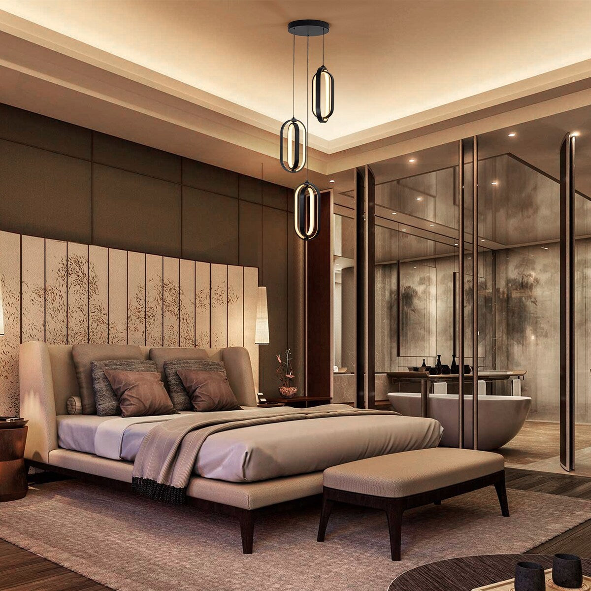 3-Light Modern Cluster Oval Integrated LED Chandelier Adjustable Height Stepless Hanging Light Fixture - 11.8