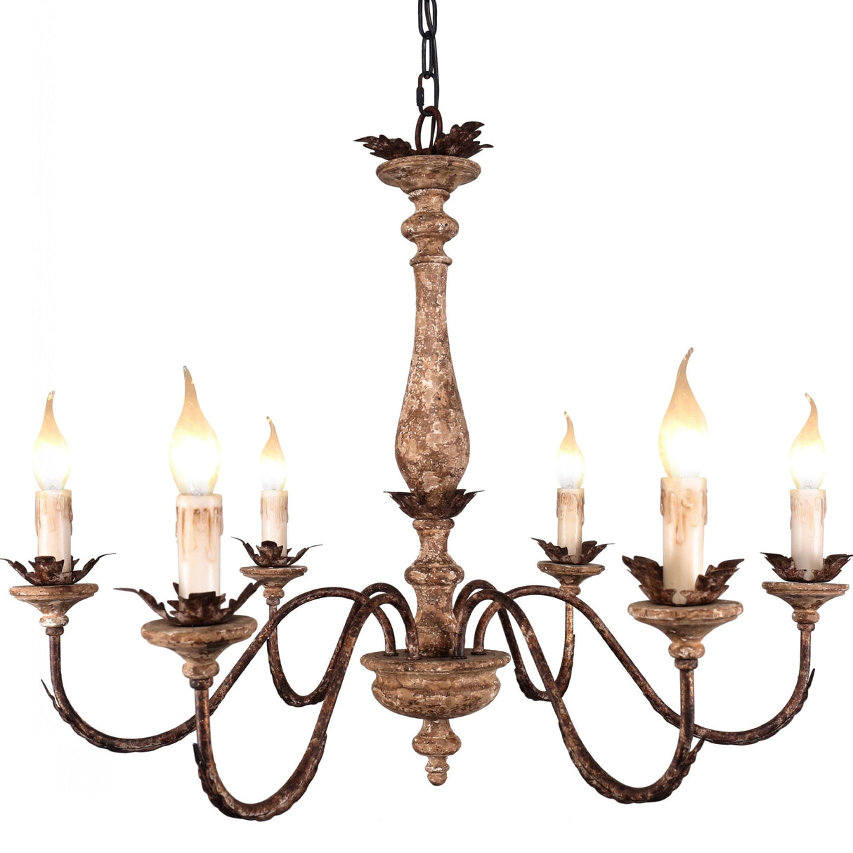 Belladepot 6-Light Distressed Wood Mid-Century Chandelier For Kitchen Island Lighting French Country Style - Disressed Wood