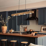 6-Light Modern Farmhouse Brown Wood Linear Integrated LED Island Pendant for Kitchen Dining Room - 31.4 in. L