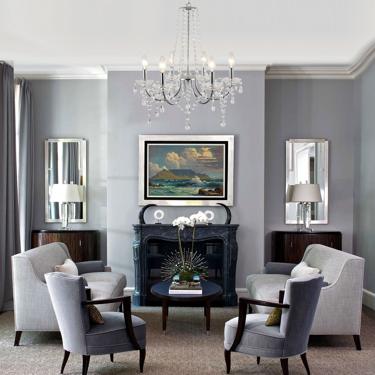 6-Light Farmhouse Crystal Chandelier, Candle Style Chandelier for Living Room Kitchen Island Dining Foyer