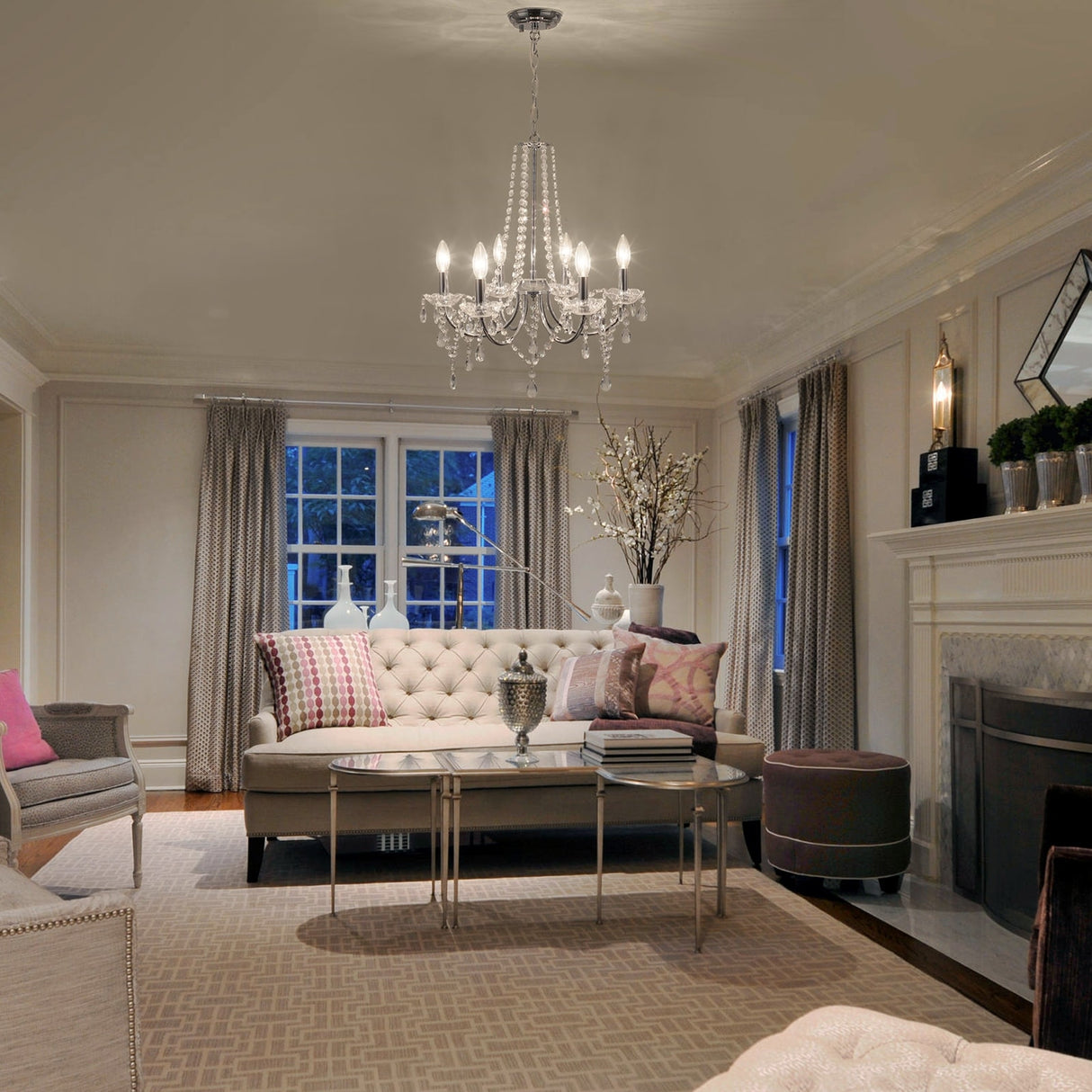 6-Light Farmhouse Crystal Chandelier, Candle Style Chandelier for Living Room Kitchen Island Dining Foyer