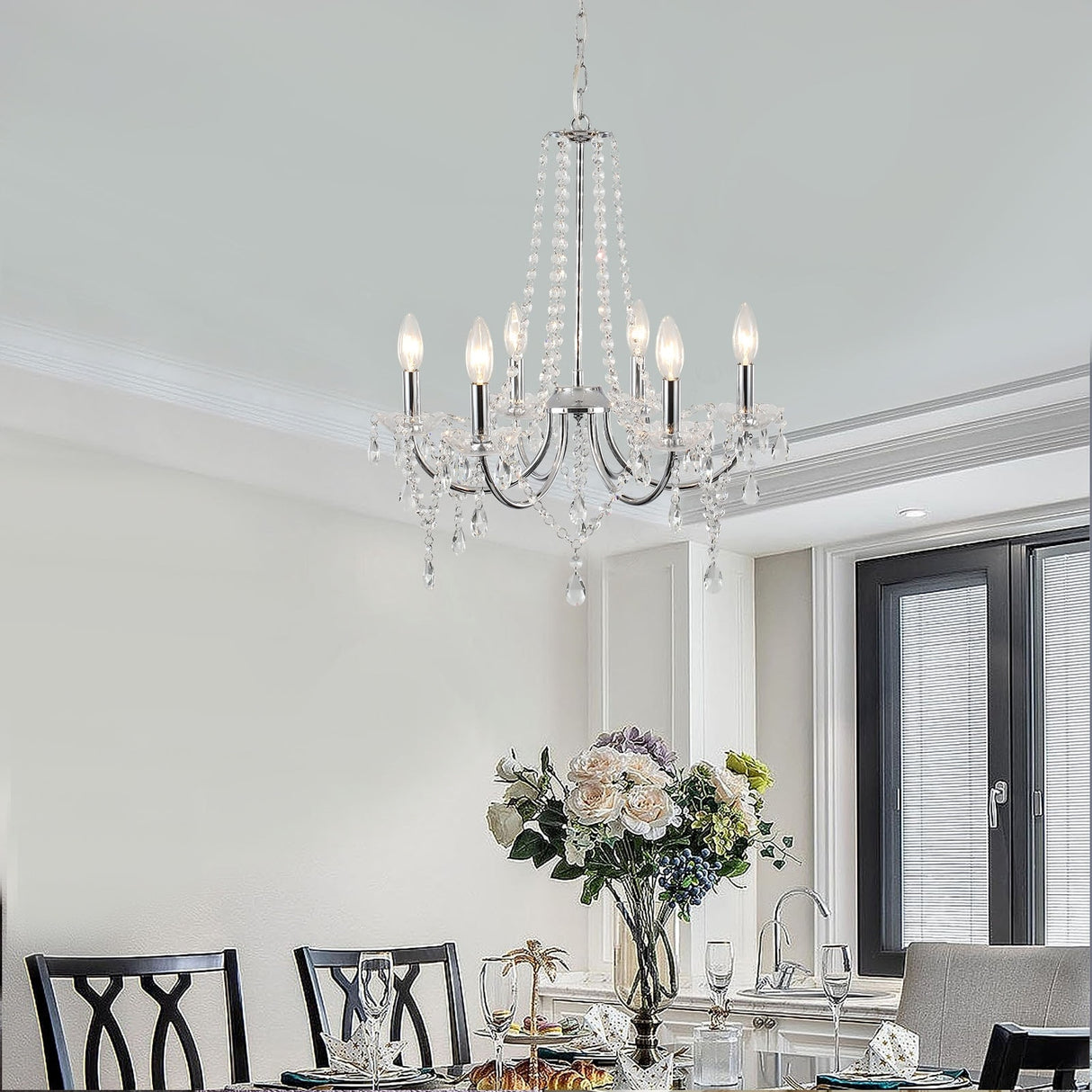 6-Light Farmhouse Crystal Chandelier, Candle Style Chandelier for Living Room Kitchen Island Dining Foyer