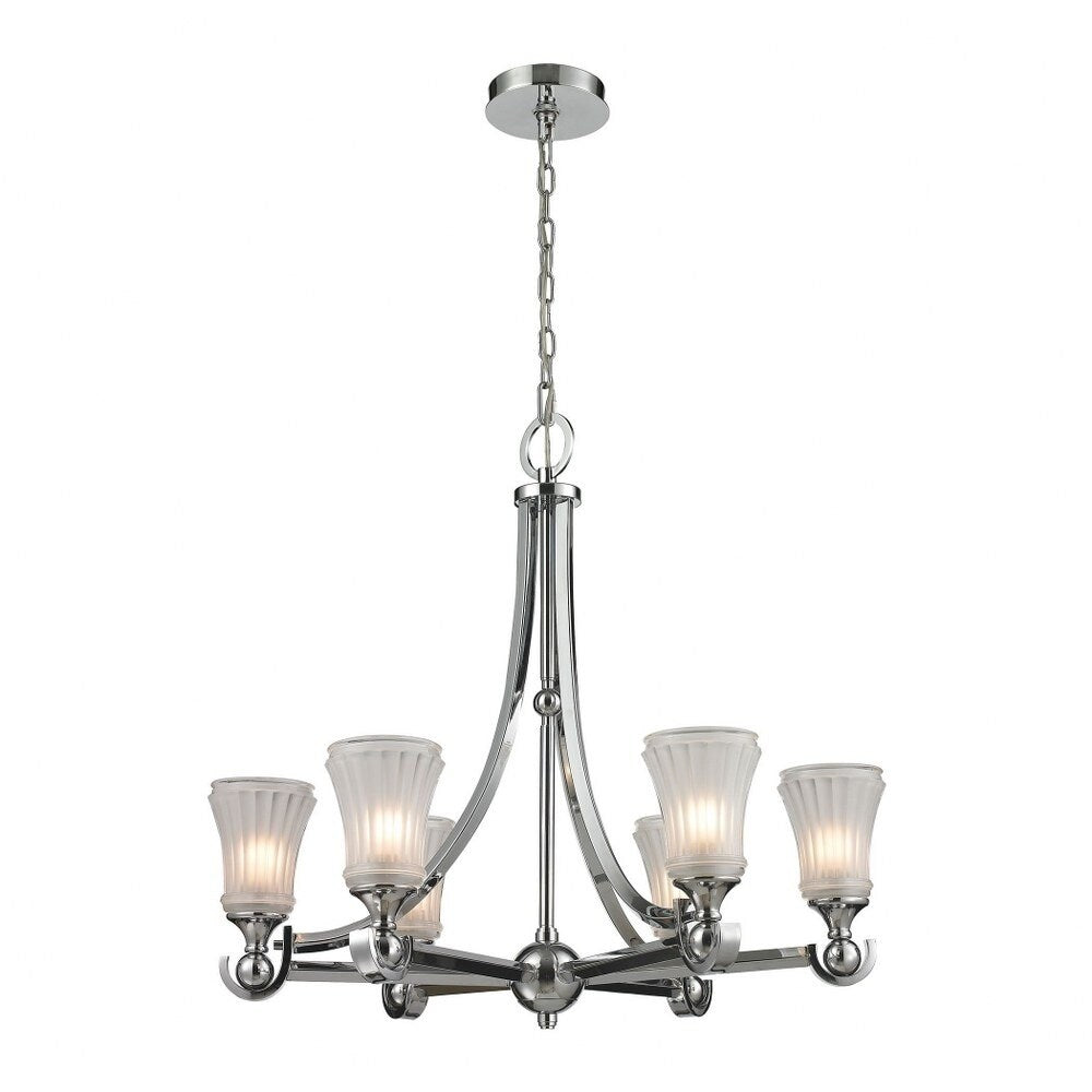 6-Light Frosted Glass Chandelier In Polished Chrome Finish - Luxe-Glam Style Chandelier Made Of